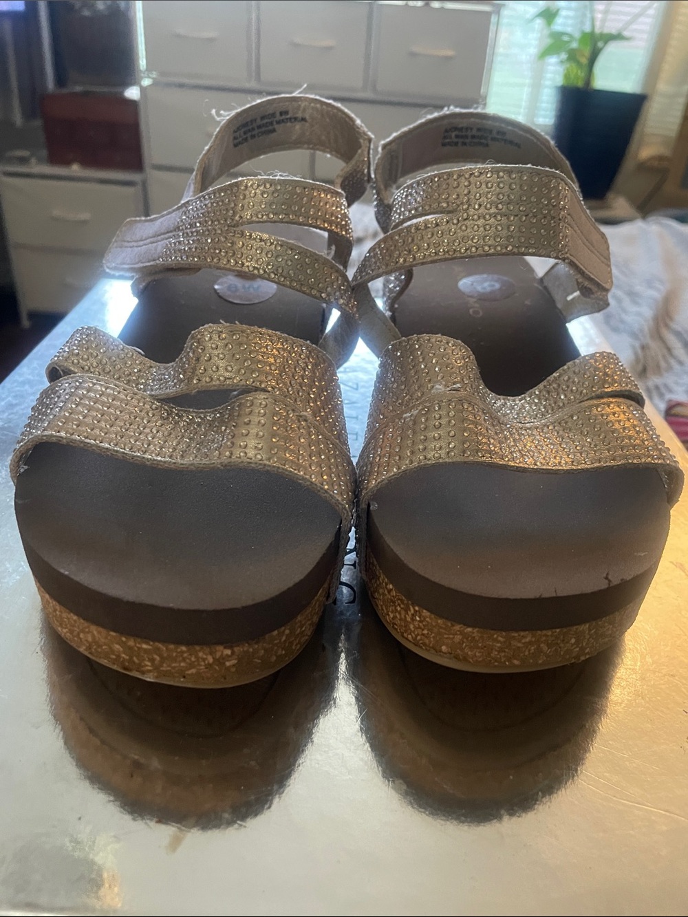 Women's Metallic Gold Platform Sandals with Sparkle Straps